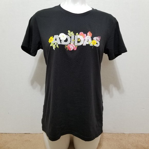 Adidas shirt Large floral linear print logo graphic The Go-To Performance Tee - Picture 1 of 10